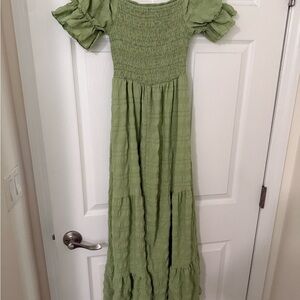Elegant Green Smocked Maxi Dress